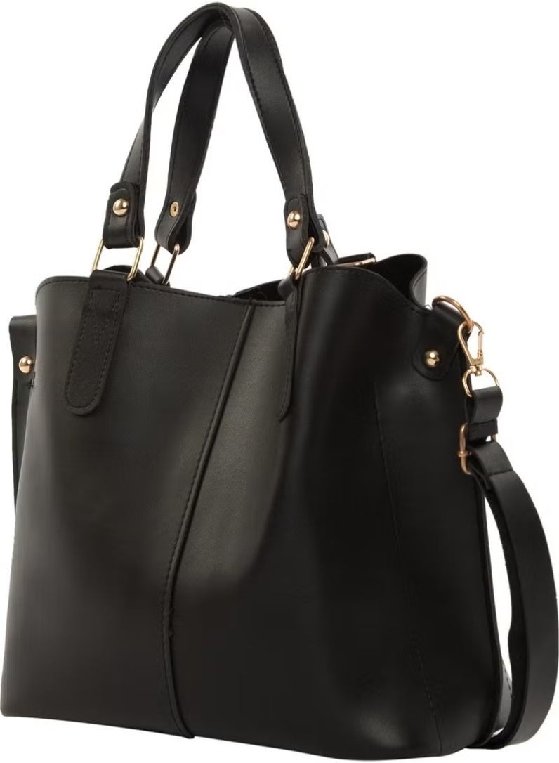 Bagmori Black Three Compartment Bag with Snap Detail - Image 4